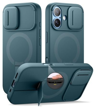 SURITCH Magnetisch hülle Kompatibel mit iPhone 17, Stoßfest Handyhülle Kratzfest Schutzhülle mit Kamera Steuertaste & Kameraabdeckung schieben & verstellbarem Kickstand(See grün)