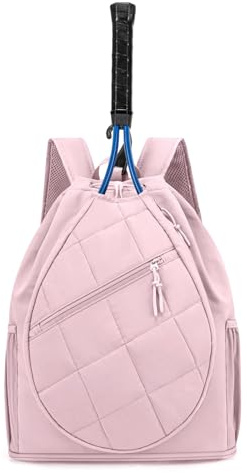 GreenTaya Drawstring Tennis Backpack, Puffer Tennis Racket Bag with Shoe Compartment & Wet Pocket Gym Bag for Women, Suitable for Pickleball Tennis Badminton