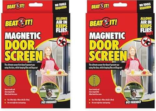 Lizzy 2pcs Magnetic Door Screen Mesh 210 x 100cm White Anti Mosquito Fly Screen Door Hands Free Closure Insect Net Curtain with Magnets Easy Install for Patio Kitchen Bedroom Doorway