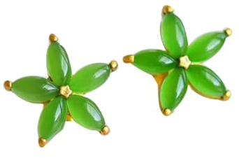 S925 Silver med Natural Green Jade Flower Ear Stud Örhängen för Kvinnor Yoga Äkta