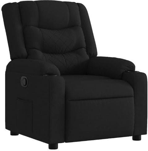 Fengshui Poltrona relax nera tessuto manuale 135 gradi | telaio in legno e metallo, portata fino a 110 kg, 2 portabicchieri, tasca laterale, poltrona TV