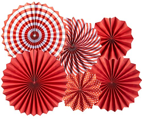 Éventails en Papier Rouge Rosace à Suspendre Décoration de Fête pour Fiesta, Baptême, Mariage, Fête Prénatale, Fête d'anniversaire, Décoration Murale, Lot de 6