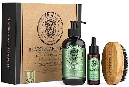 Guardenza Bart-Starter-Kit - Bartöl - Bart und Gesichtswäsche – Bartbürste