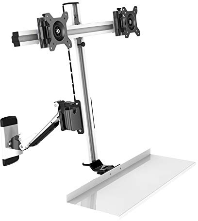 HFTEK 2-Fach Monitor Halterung Halter Wandhalterung für Bildschirme von 13-24 Zoll mit VESA75 / 100 – Tastaturhalter (FY16WS)