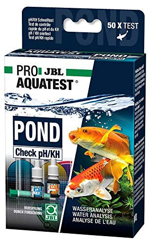 JBL Wassertest-Set, mit 50 Tests und Zubehör, Für Teich-, Leitungs- und Brunnenwasser, PROAQUATEST POND Check pH/KH
