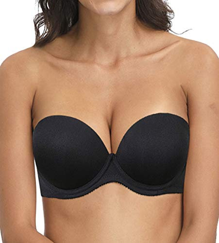 YANDW Strapless Convertible Pushup Bra Heavily Padded Lift Up Supportive Add Two Cup Multiway Tshirt Bras Black, 32A