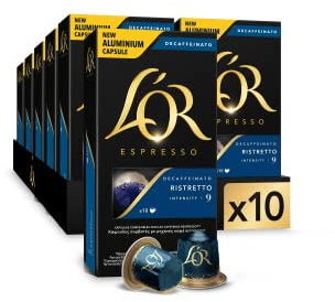 L’OR Espresso Coffee Ristretto Decaffeinato Intensity 9 – Nespresso®* Compatible Aluminium Coffee Capsules - 10 Packs of 10 Capsules (100 Drinks)