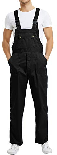 TopTie Men's Black Bib Overall Mid-weight Coverall Big and Tall with Tool Pockets, Workwear Apparel