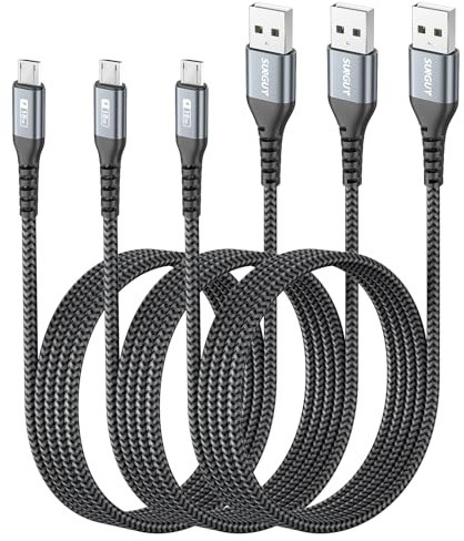 SUNGUY Micro USB Kabel 1M, 3Stück Micro USB Ladekabel Nylon für Galaxy S7/S6 Edge, Moto G5 Plus,Huawei P0 Lite, Sony Xperia Z5, Kindle Fire-Grau