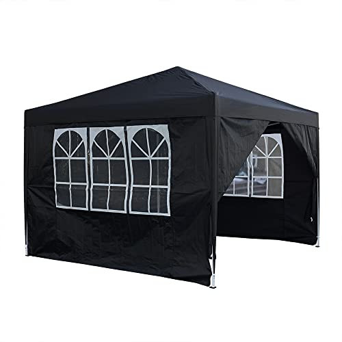 Panana 3 X 3m Pop Up Gazebo Waterproof Outdoor Garden Marquee Awning Party Tent Canopy and Carry Bag (Black)