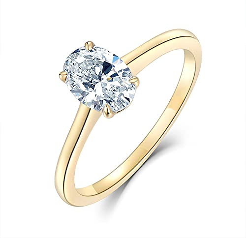 BEBEWO Echtgold Verlobungsringe für Damen Weißgold Rosegold Gelbgold 1ct Moissanit Oval Solitärring Ewigkeitsring