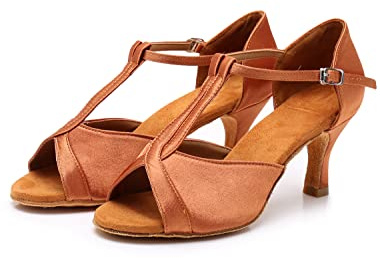 Rosefinch Zapatos de Baile Latino para Mujer Profesional Moderna Salsa Tango Bachata Práctica Zapatos de Baile de Salon Marrón