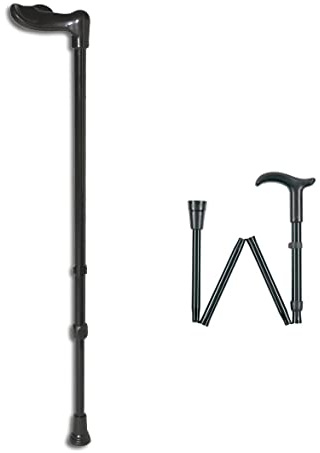 FabaCare Gehstock Fischergriff anatomisch, faltbar, Gehstütze mit anatomischem Griff, höhenverstellbar, extra leicht, bis 100 kg, Schwarz Pulverbeschichte, Links