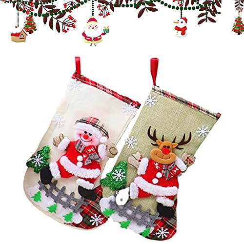 Zillary 2 Stück Weihnachtsstrumpf, Weihnachtsstrumpf Set, Nikolausstiefel Socken, Weihnachtsstrumpf Geschenktüte, für Kinder Familien Weihnachtsfeier Dekorieren (Schneemann und Elch)(B)