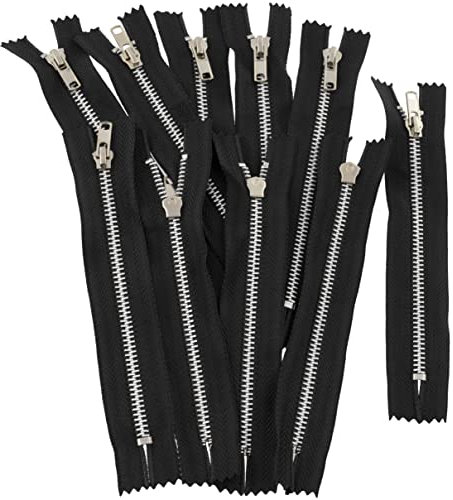 Aerzetix - C61501 - Set di 10 Cerniere Lampo N°4 Non separabili 14cm in Metallo - Finitura Alluminio - Colore Nero - cursore pelletteria tiretto Cucito Jeans Gonna Abito Pantaloni merceria