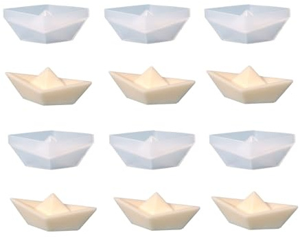 Xidmold 6 Stück 3D Origami Boot Silikonform Kerzenformen Seifenform Kuchen Fondant Silikon Formen Backform für Tortendeko, Schokolade, Seife, Sojawachs Kerzen, Handwerk