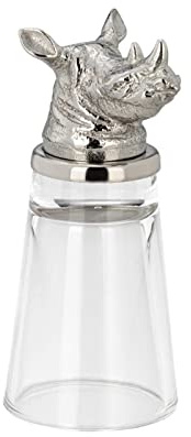 H.Bauer jun. Edelstahl Zylinder Schnapsglas 4 cl ohne Henkel - ausgefallenes Shotglas mit Jagdmotiv Nashorn Ø 4.5 cm - individueller Stamper mit Fuß - Highlight zu jeder Party, Feier oder an der Bar