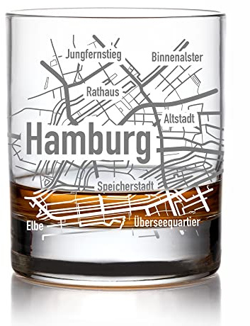 AMAVEL Whiskyglas mit Hamburg Stadtkarte - Tumbler - Geschenk und Souvenir für Männer