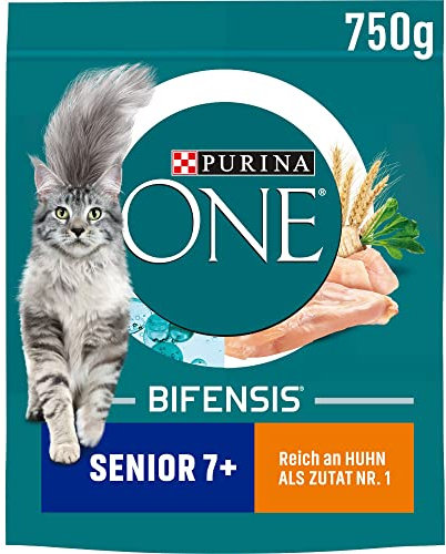 PURINA ONE BIFENSIS Senior 7+ Katzenfutter trocken, reich an Huhn, 6er Pack (6 x 750g)