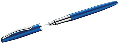 Pelikan Füller Jazz Noble, Saphire (Blau), für Rechtshänder und Linkshänder, eleganter Metall-Patronenfüller, Feder M, in Faltschachtel, 821728