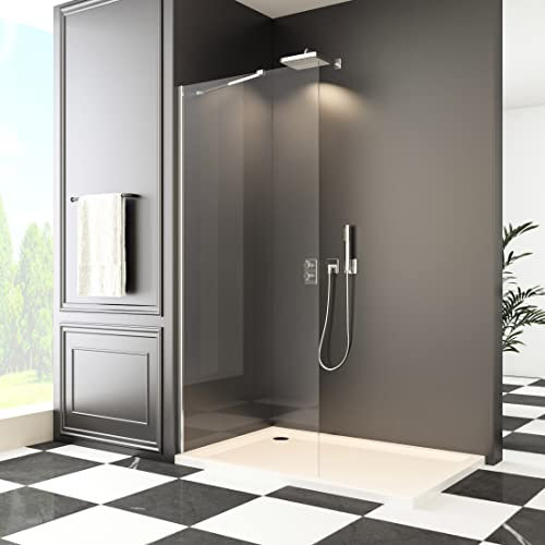 Walk in Duschwand, 80x195 cm Walk in dusche mit Stabilisator 6 mm Nano Sicherheitsglas Duschtrennwand Duschabtrennung auf Duschtassen oder Boden montierbar