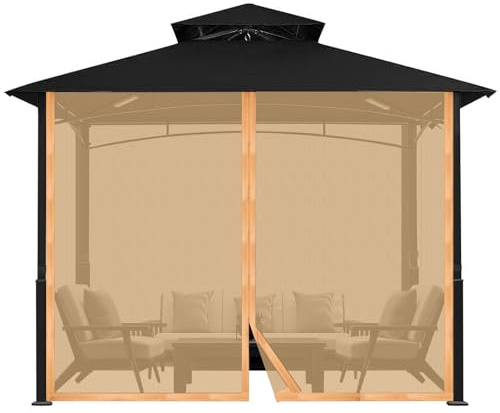 Mingfuxin Outdoor-Pavillon-Moskitonetz, Garten Terrasse Überdachung Universelles Ersatz-Moskitonetz 4-Panel-Siebgewebe-Seitenwände für 10' x 10' Pavillon (nur Moskitonetz)