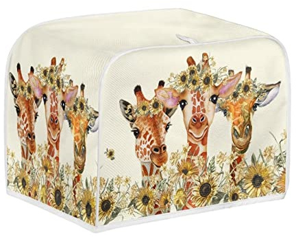 STUOARTE Sunflower Giraffe Print Toaster Cover, 4 Slice Long Slot, Washable Dust Protection, Kitchen Small Appliance Covers with Top Hook
