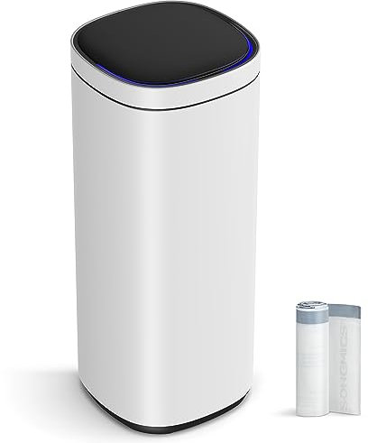 SONGMICS Motion Sensor Kitchen Bin 50L, Automatic Rubbish Bin, Trash Bin, Multi-Coloured Indicator Lights, Ozone Odour Control, Stay-Open Lid, Tall, Steel, White LTB620W5002