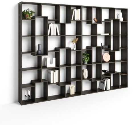 MOBILI FIVER, Estantería de Pared XL Iacopo (321,6 x 236,4 cm), Color Nogal Americano, librería para Salon, Oficina, Made In Italy