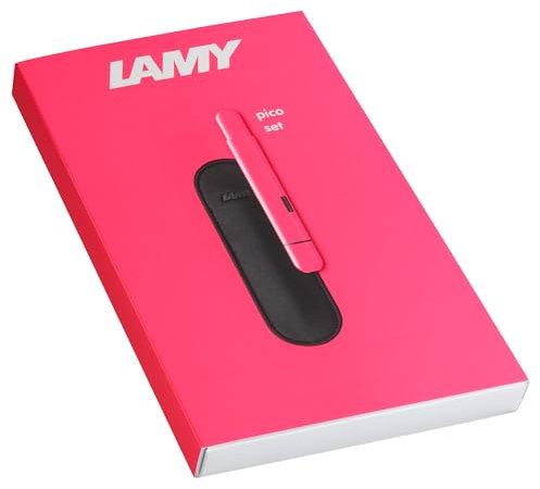 Lamy pico neon pink Kugelschreiber Geschenk Set - Innovativer Pocket Pen Kuli – 1 Klick für Full-Size – Gehäuse aus Metall & Strichbreite M – inkl. Echtleder-Etui & Compactmine M 22 in schwarz