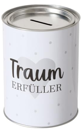 ReWu Spardose Sparschwein Traumerfüller - Deckel Abnehmbar - Wiederverwendbar Metall Sparbüchse Geldgeschenk Geschenkidee Geldspardose Metallspardose 14 x 10 cm