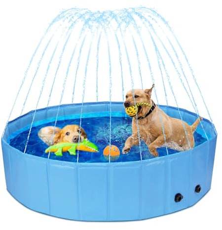 Nobleza Hundepool mit Sprinkler, Planschbecken für Große & Kleine Hunde, 2 in 1 Faltbarer und Tragbarer PVC Schwimmbecken für Hunde, rutschfeste Hundebadewanne für Den Somme, 120 * 30cm