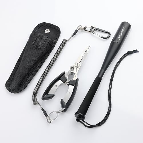 supregear Angel Zange und Fish Whacker Werkzeugset, Multifunktionale Zange für Hakenentfernung und Sprengring Angeln Geschenk für Herren Süß- und Salzwasserangeln
