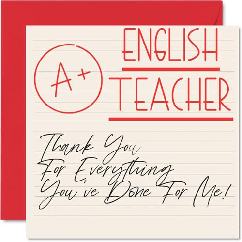 Stuff4 Dankeskarten für Englischlehrer – A+ Lehrer – Dankeskarten für Ihn, Herren, Frauen, Lehrer, herzliche Wertschätzungskarte, 145 mm x 145 mm, Dankeskarten für Geschenke