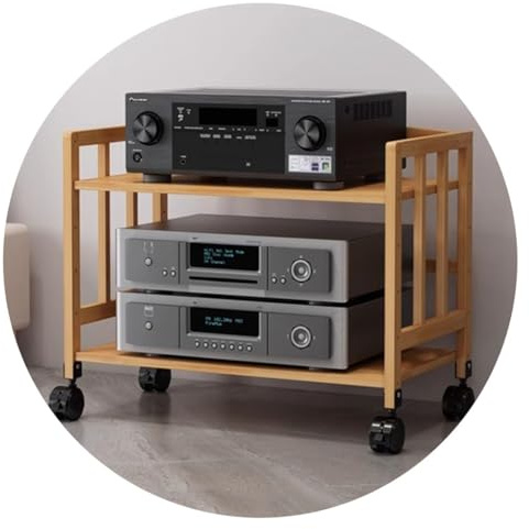 2-Layer HIFI Audio Cabinet Bamboo HiFi Racks Streaming Devices Cabinet HiFi Rack AV Shelf Audio Video Components(Wood color,50 * 38 * 53cm(2Tier))