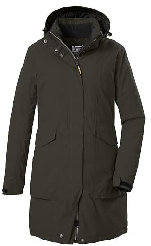 killtec Damen Parka/Mantel wasserdicht mit abzippbarer Kapuze Damen Funktionsparka, dunkeloliv, 44, 43284-000
