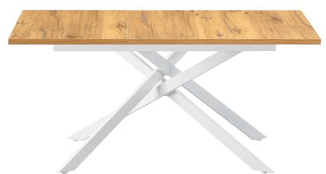B&D home Esstisch BEA, ausziehbar 120-160 x 80 cm, 4-6 Personen Küchentisch Holztisch mit Kreuzgestell weiß für Küche, Esszimmer, Industrial modern Design, Eiche Optik, 11202-XW-EIDA-P