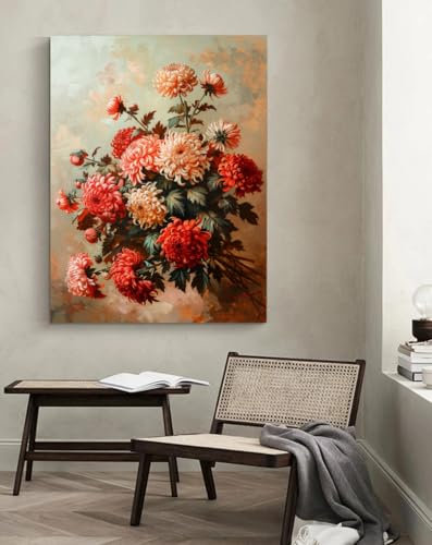 Druck Auf Leinwand Bilder Rote Chrysantheme, C, 50 * 70cm Leinwand Vlies Wandbild Kunstdruck Wanddeko Wand Wohnzimmer Wanddekoration Deko Kunst Modern