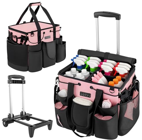 Large Cleaning Caddy for Cleaning Supplies Organizer, Rolling Cleaning Caddy Bags with Wheels for Housekeepers, Cleaning Carts on Wheels for Home Car Office Picnic