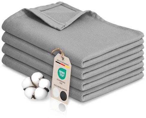 Bellphany 4er Set Premium Geschirrtücher - Küchentücher aus 100% Baumwolle, Oeko-TEX® zertifizierte Geschirrhandtücher, 45x60cm, grau einfarbig