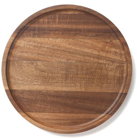 Round Wood Tray, Acacia Wooden Decorative Serving Tray for Coffee Table and Home Decor, Wooden Appetizer Charcuterie Board for Kitchen Countertop (7.9 inch)