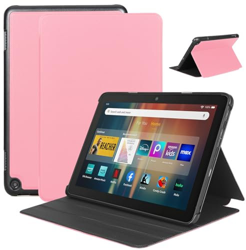 DJ&RPPQ 8 Inch Hülle Mit Automatischer Wake/Sleep-Funktion, Nicht für TCL Nokia iPad Samsung, Faltbare Vorderseite Aus Leder und Weiche TPU Rückseite für 8 Inch Tablet (Rosa)