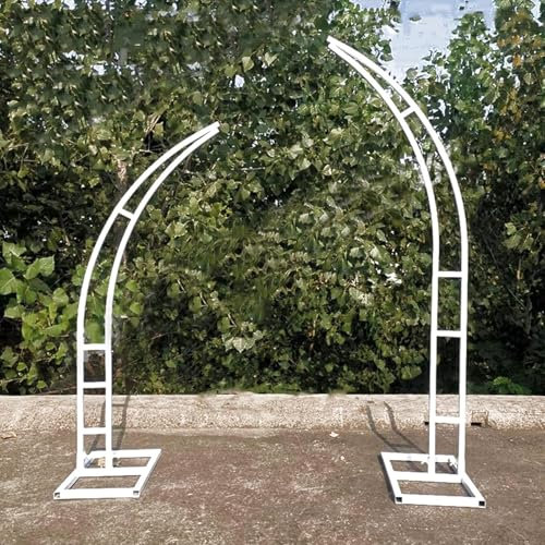 UIHECTA Metal Wedding Arch Stand, Set of 2 Curved Arch Backdrop Stand, Photography Backdrop Stand, Curved Flower Balloon Frame Arch, Half Moon Balloon Arch, for Ceremony and Party,White,1.8m+2.1m