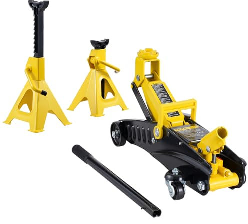 VEVOR Low Profile Floor Jack 2 Ton (4400 lbs), Heavy Duty Iron Hydraulic Racing Floor Jack, Hydraulic Car Jack with Jack Stands, Single Piston Quick Lift Pump, 4.6-12.8 Height Lifting Range (Yellow)