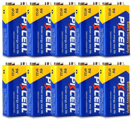 PKCELL 9V Batteries 6F22/PP3 High Performance Square Battery for Smoke Alarm, Remote Control Car, Pack of 10