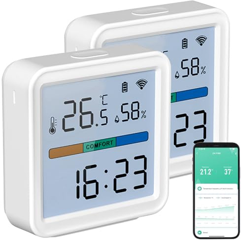 Luminea Home Control Hygrometer WLAN: 2er-Set WLAN-Temperatur-und Luftfeuchtigkeitssensor, Datenlogger (Thermometer Alexa, Alexa Hygrometer, Klima)