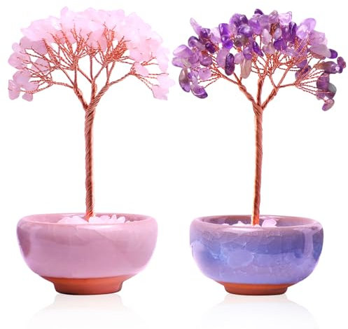 BORDEAG 2 Piezas Árbol De La Vida De Amatista y Cristal Para Curación De Chakras, Feng Shui y Fortuna