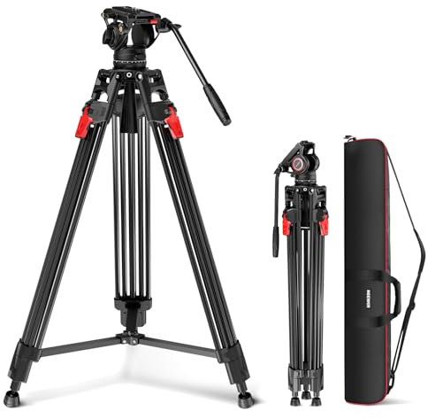 NEEWER 76 Video Camera Tripod with Fluid Head, One Step Quick Release Portable Tripod, Aluminum Heavy Duty Tripod Stand, Dual Mode QR Plate for DSLR Cameras Camcorders, Max Load 17.6lb, LL27