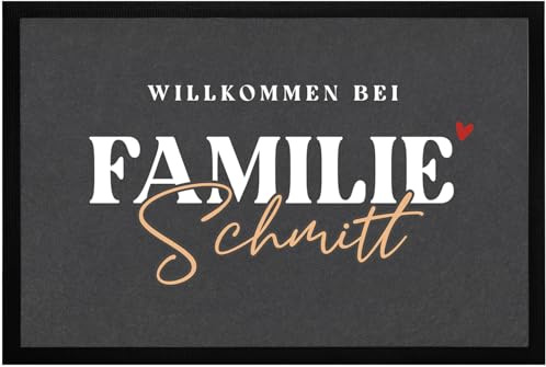 SpecialMe® Fußmatte mit Namen Willkommen Familie Wunschname Familienname personalisierte Geschenke rutschfest & waschbar Schwarz 60x40cm