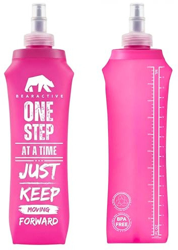 Bearactive Lot de 2 bouteilles souples de motivation - 500 ml - Légères et pliables - En plastique sans BPA - Anti-fuite - Pour gilets de course et ceintures - Rose